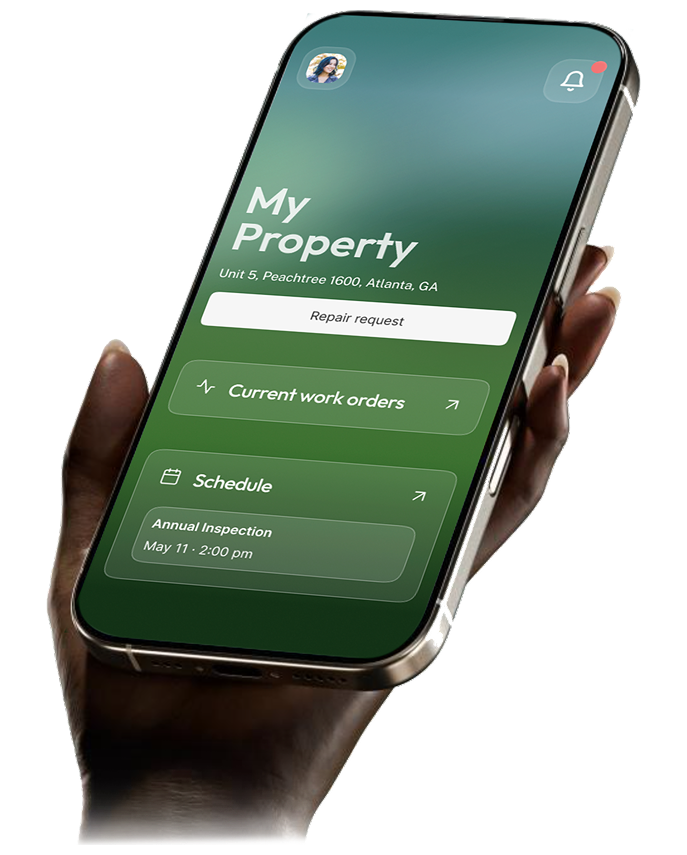 Housing Help app, My Property screen showing repair requests and scheduled inspections