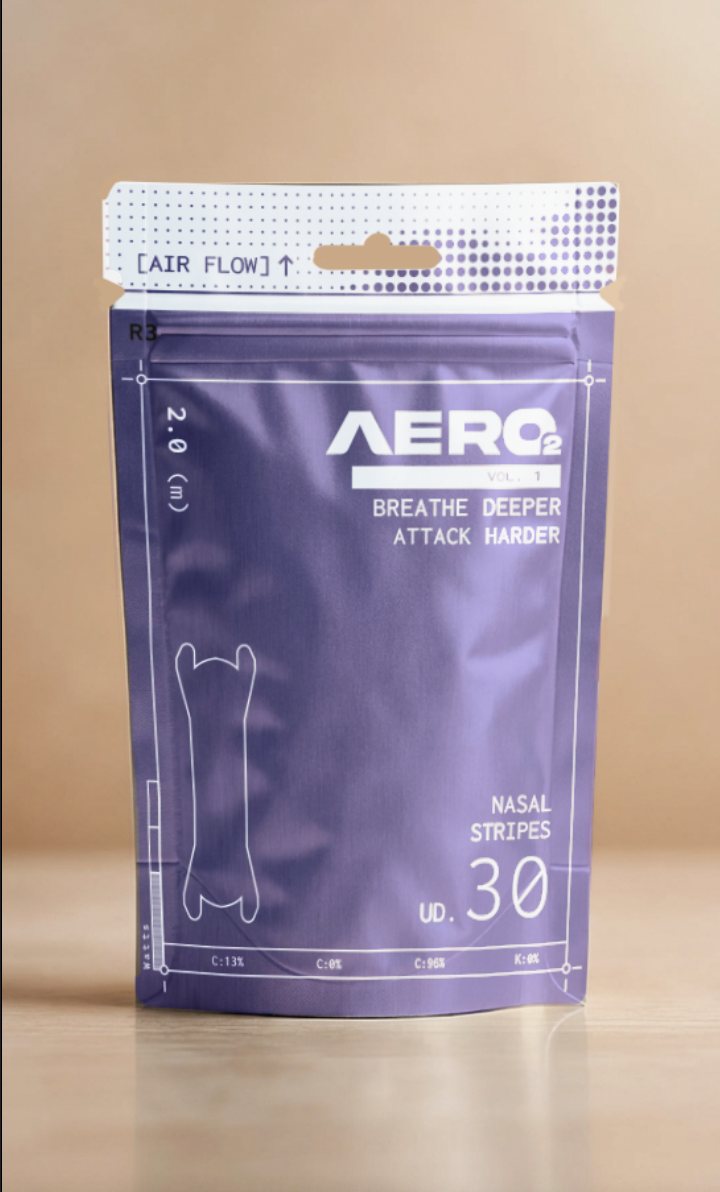 AERO2 packaging, R3 Periwinkle colorway, front of stand-up pouch