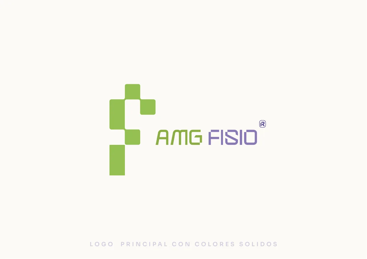 Primary logo in flat solid colours on cream, captioned LOGO PRINCIPAL CON COLORES SOLIDOS