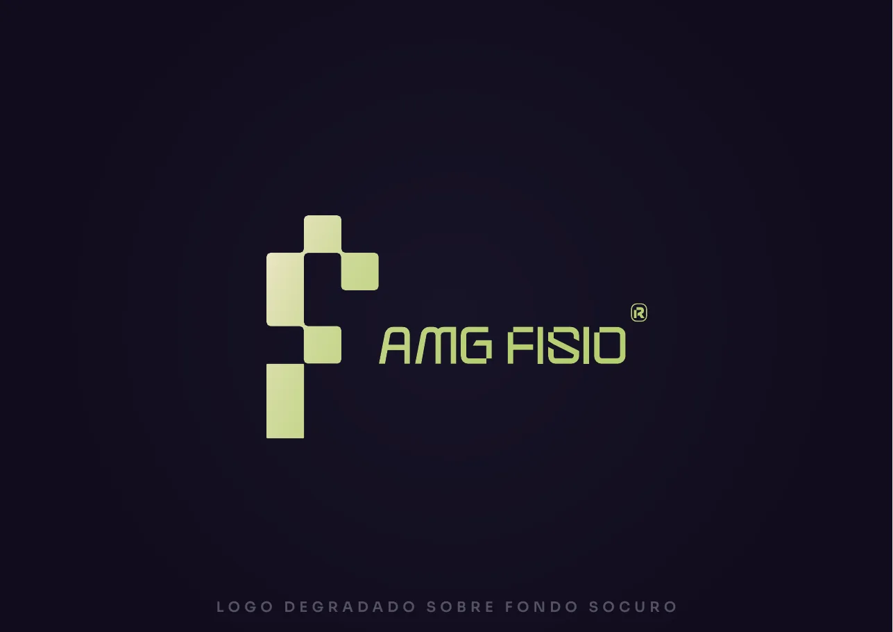 Lime gradient logo on a near-black background, captioned LOGO DEGRADADO SOBRE FONDO OSCURO