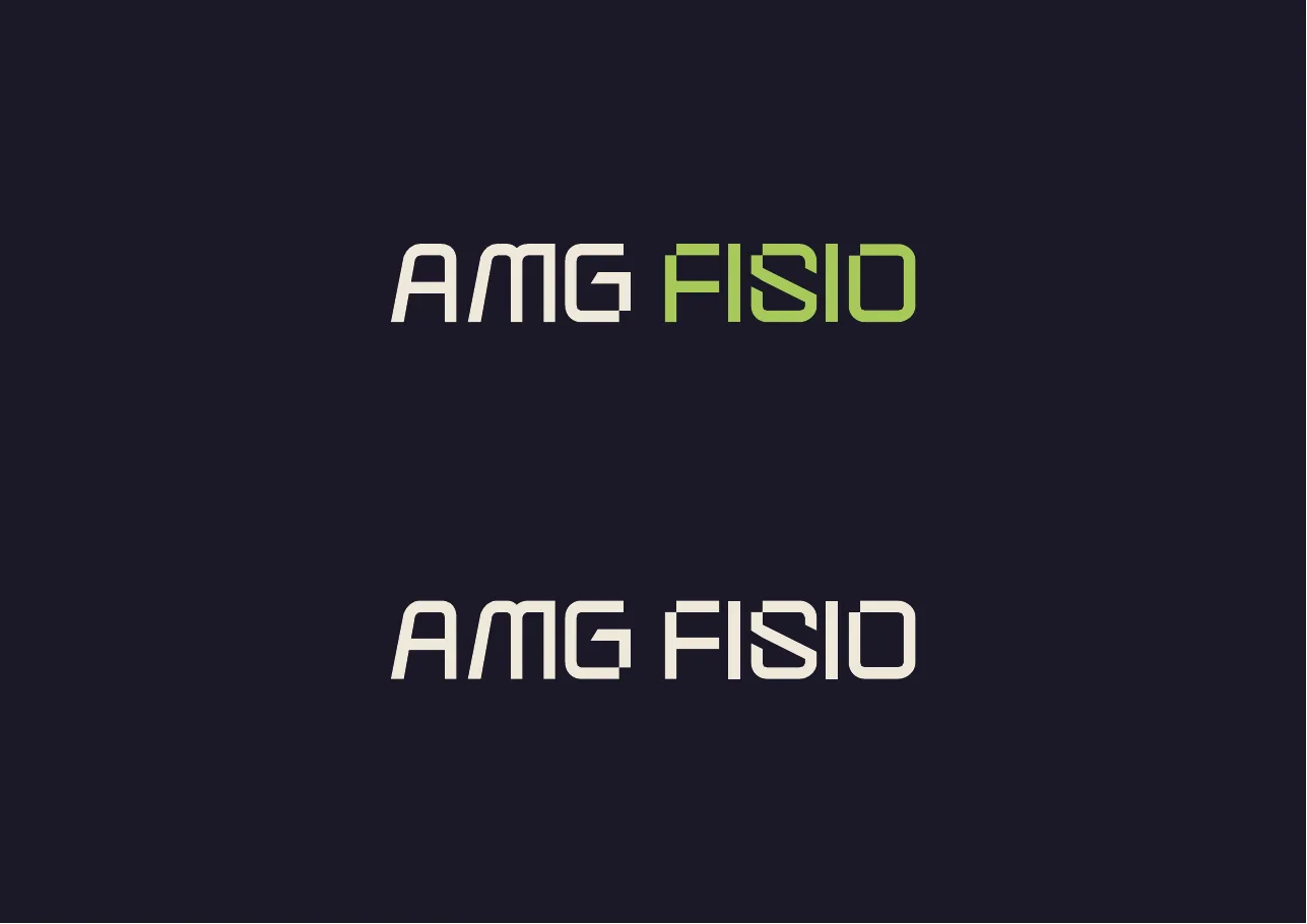 Two wordmark versions on dark navy: cream with green FISIO, and cream throughout