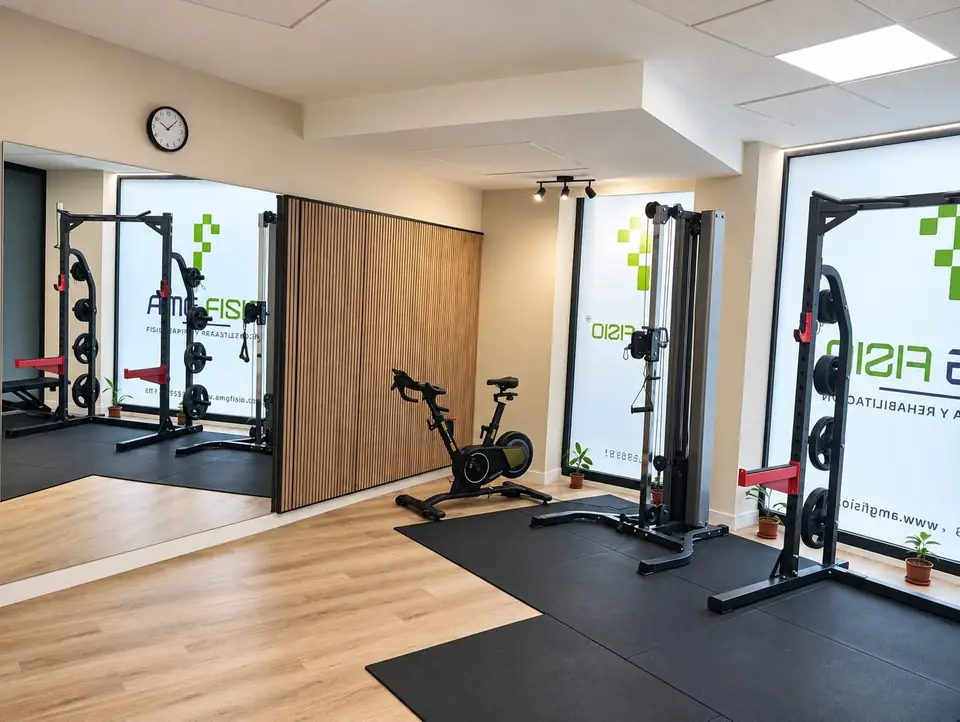 Rehabilitation and exercise gym with cable machines and a bike