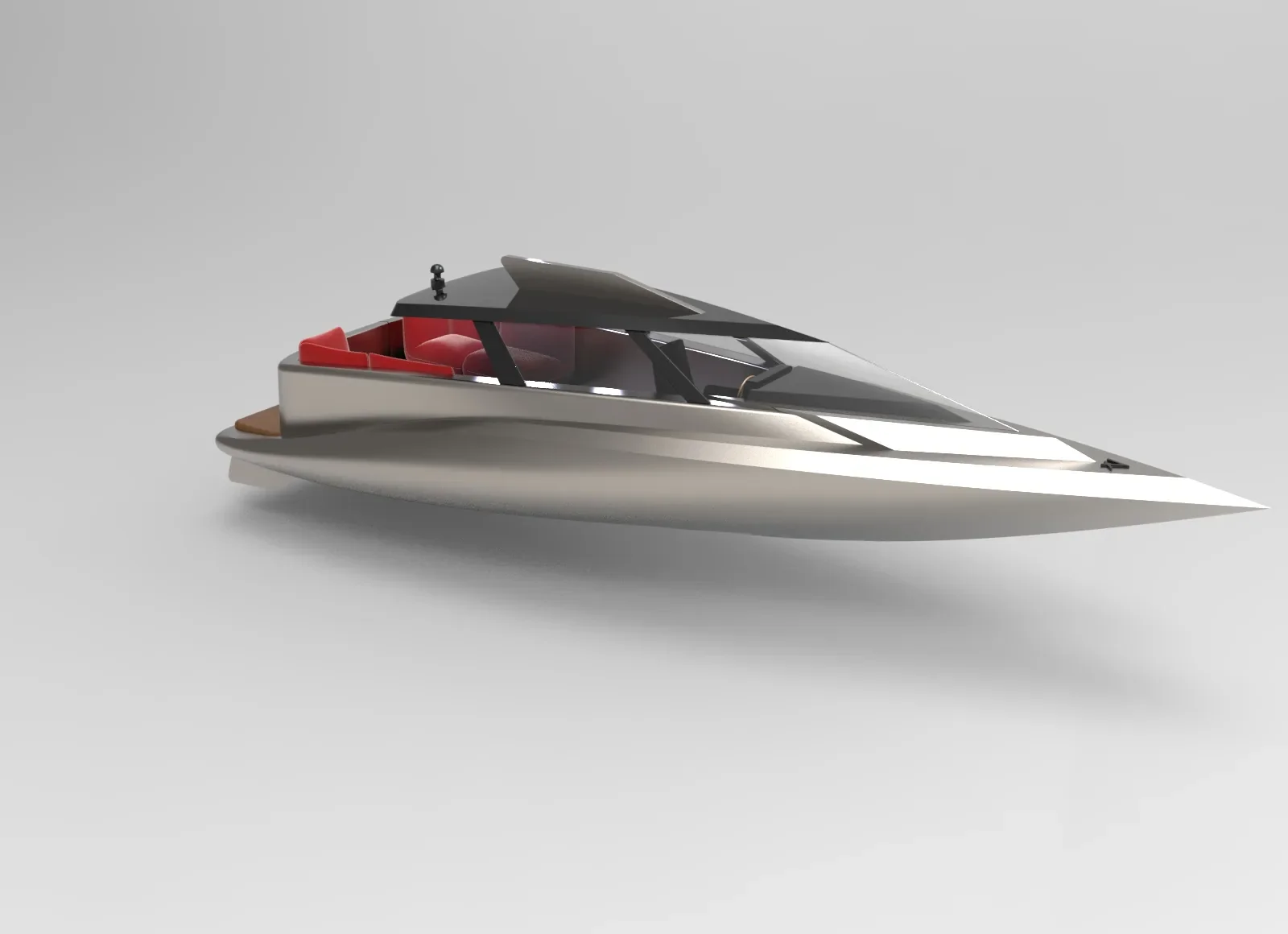 Silver speedboat three-quarter view on a neutral studio background