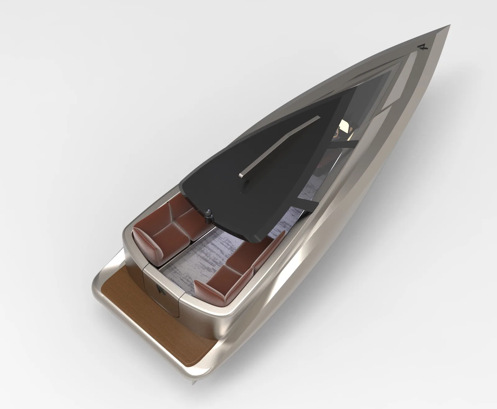 Elevated three-quarter view of the yacht on white