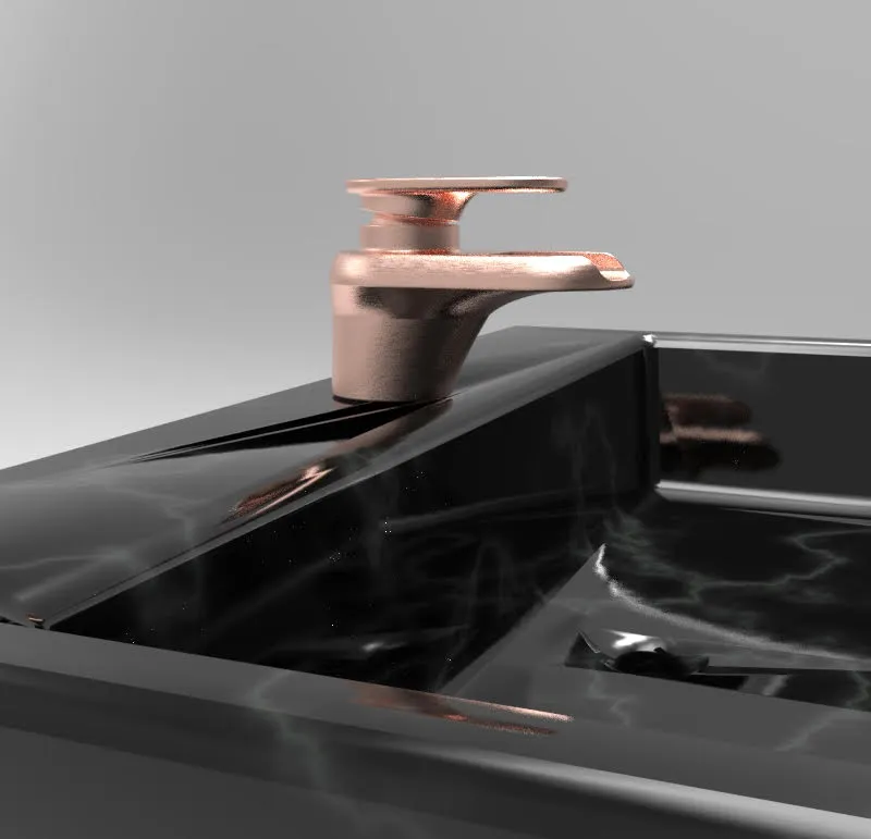 Faucet mounted on the basin deck, three-quarter view