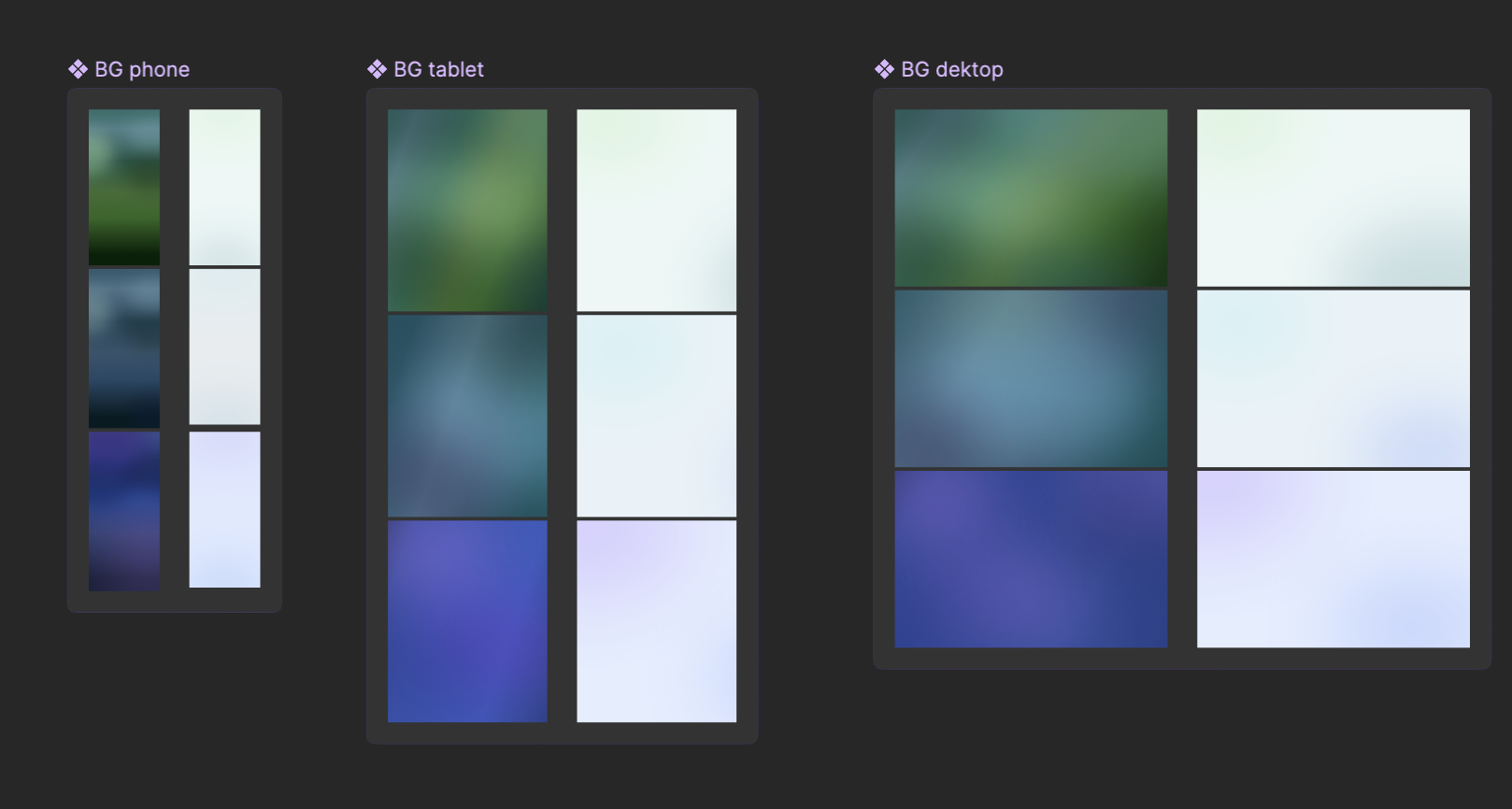 Adaptive Background component in Figma, a single component whose role variant automatically re-themes every screen between tenant green, landlord teal-blue, and inspector blue-purple