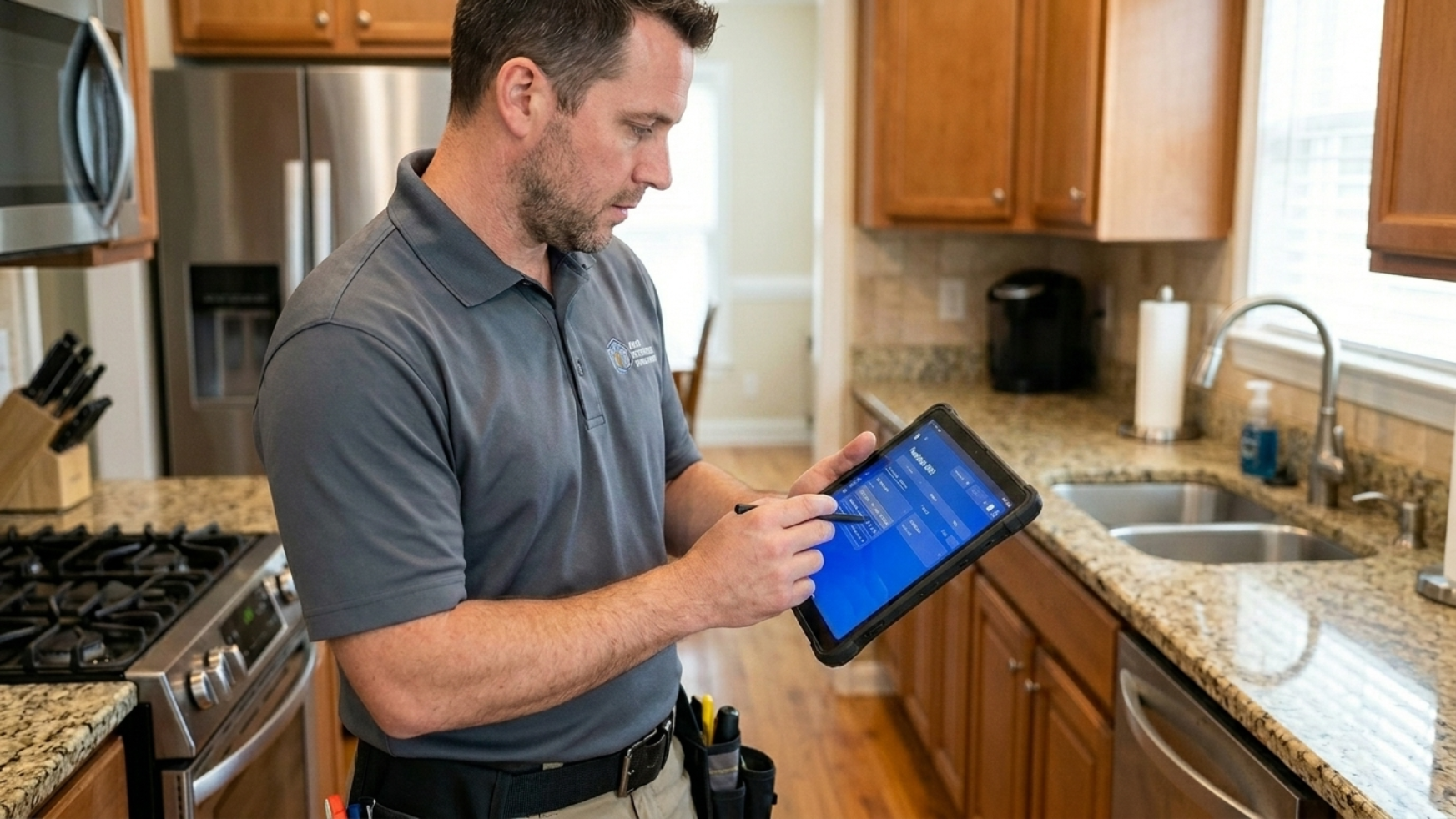 HUD inspector using the Housing Help platform on a tablet during a real inspection