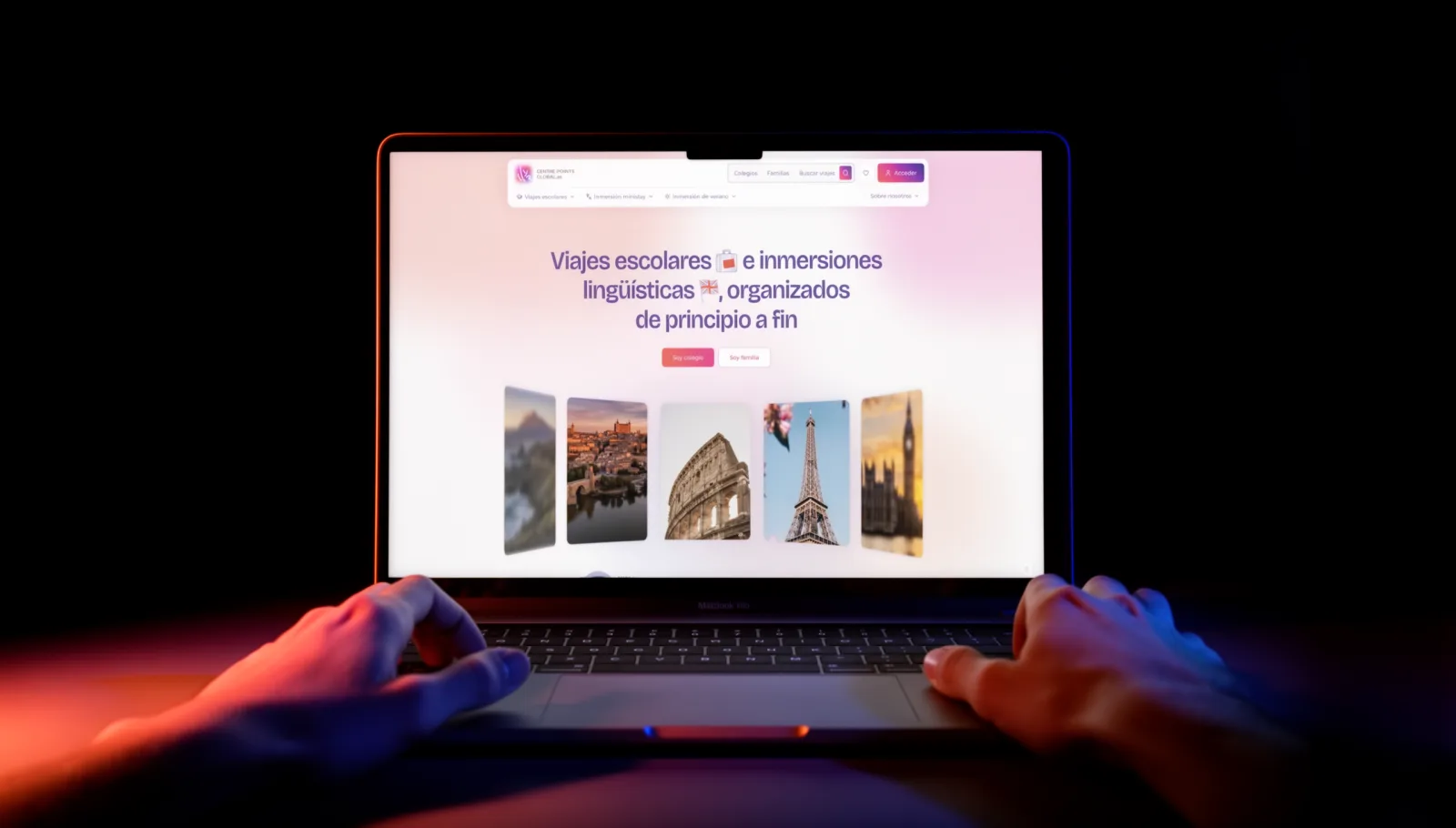 Centre Point Global homepage on a laptop: school trips and language immersions, organised end to end