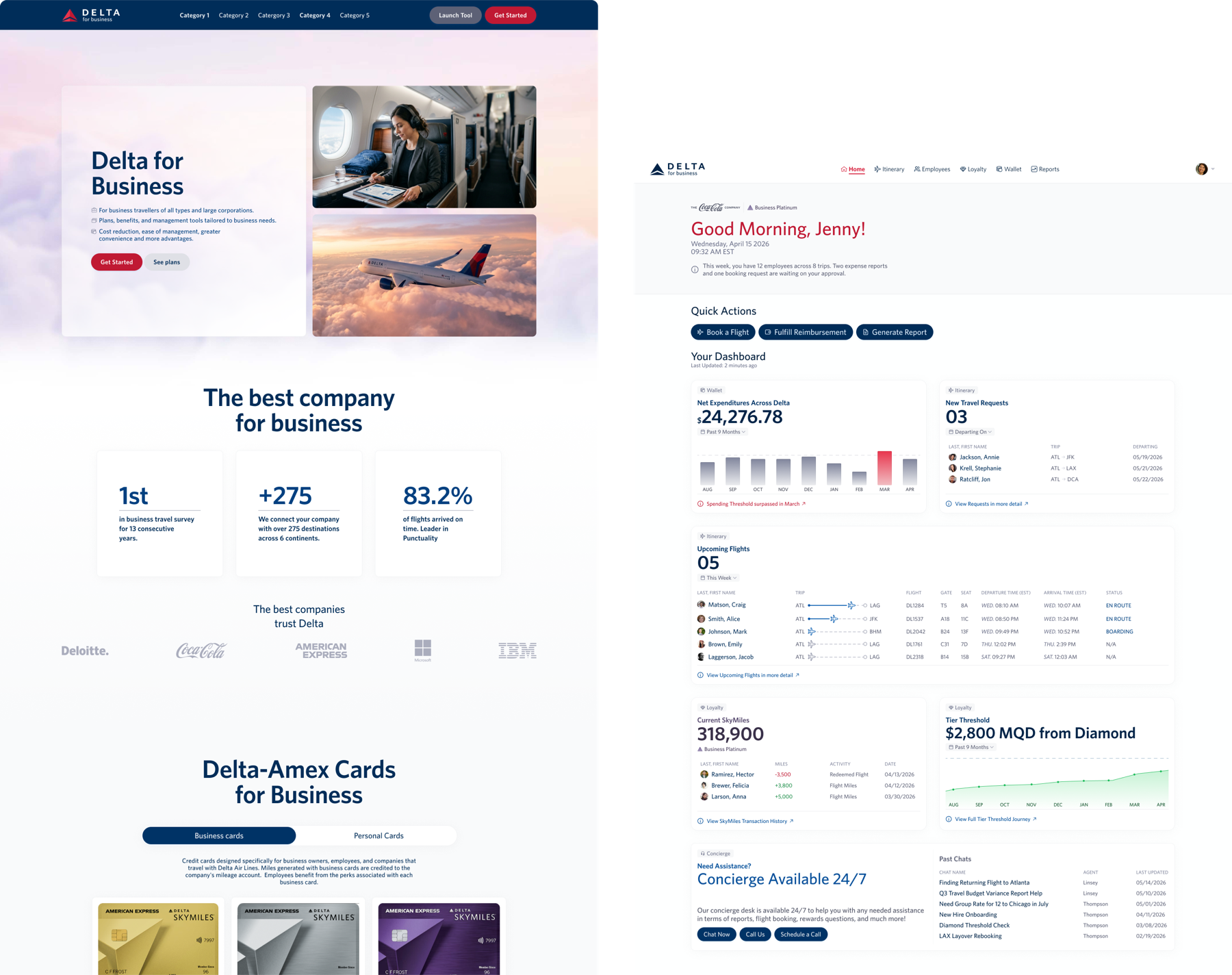 Delta for Business, redesigned public website and travel-manager dashboard