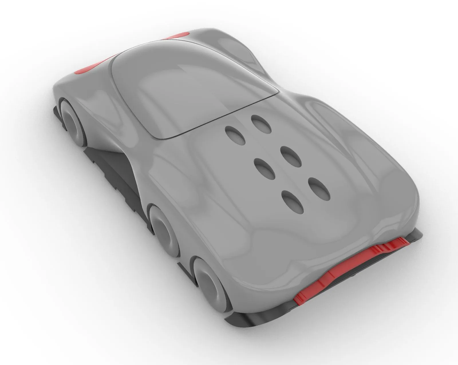 Rhino render from above showing six vent holes on the body and a red tail accent