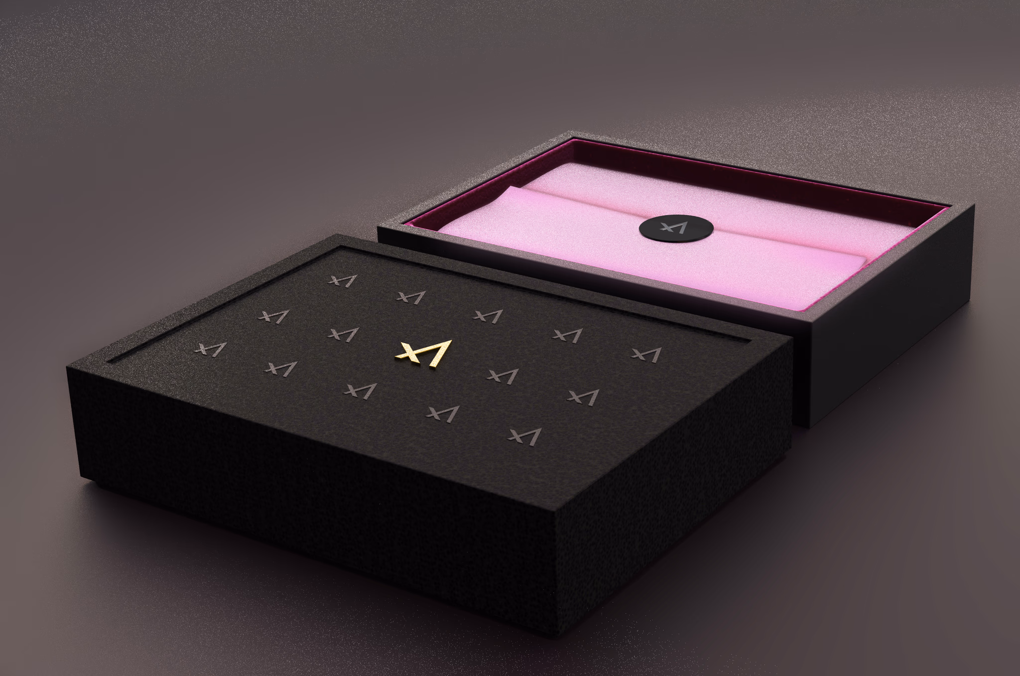 VELOQUE primary packaging, matte black box with debossed wordmark and rice-paper interior