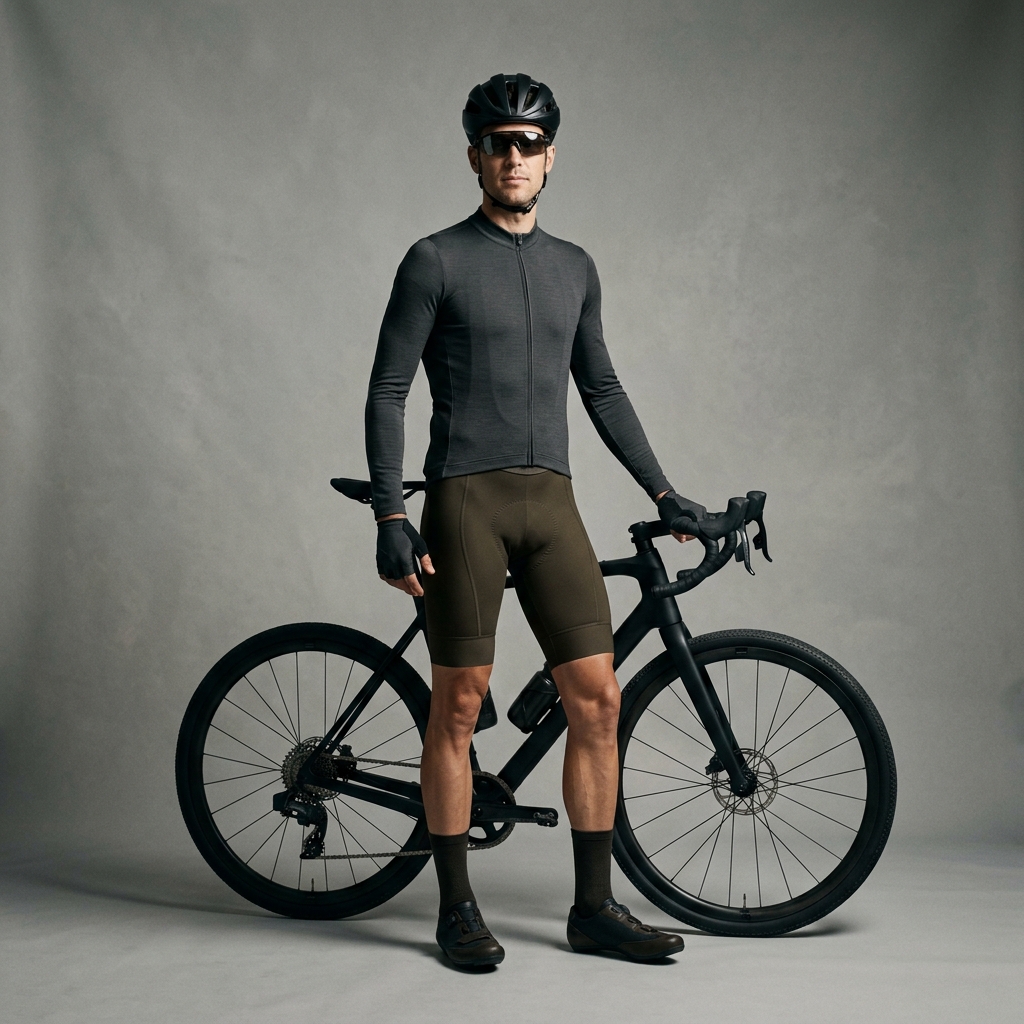 Portrait of the Progressives persona, a young professional cyclist in refined aerodynamic gravel kit