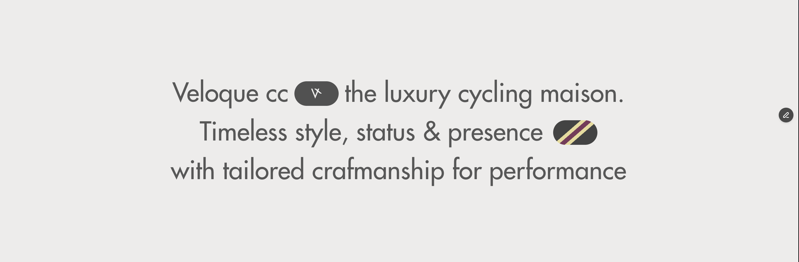 VELOQUE brand value proposition — type-only screen breaking the image rhythm
