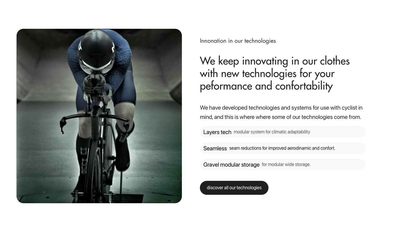 VELOQUE technology section — links out to dedicated tech-specs URL