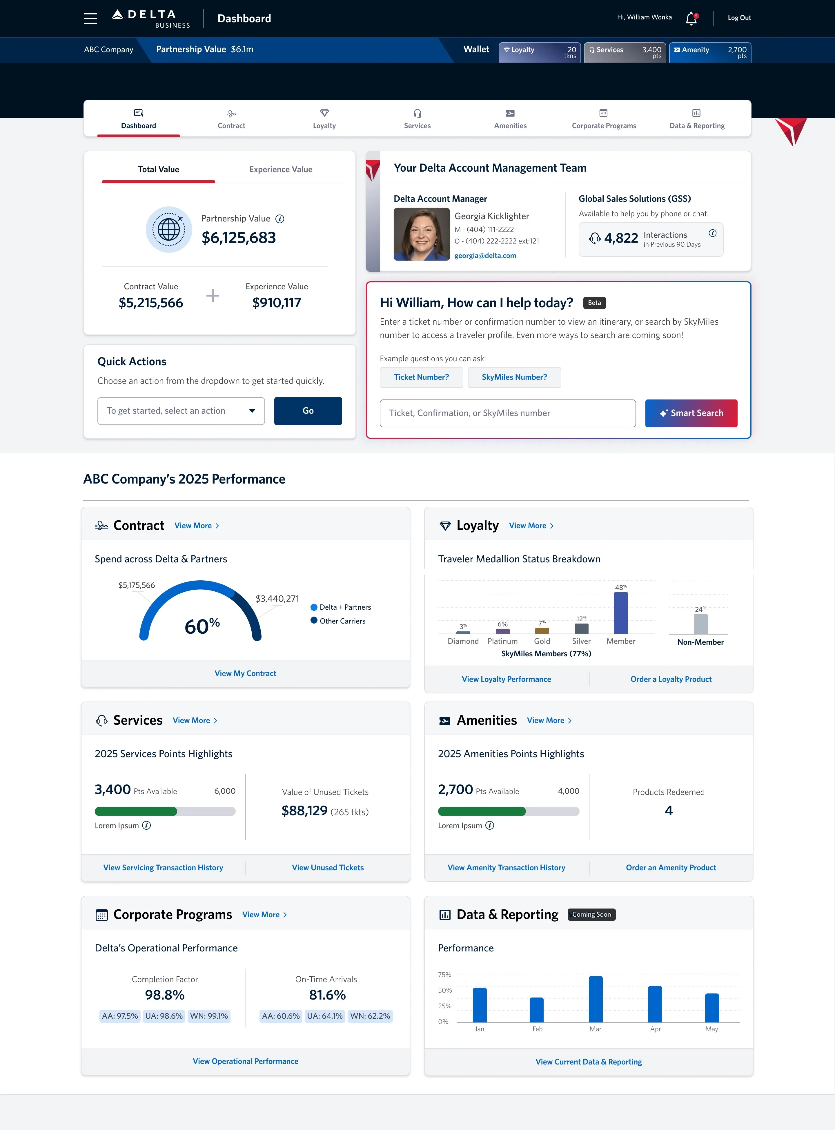 Delta's current business dashboard before the redesign